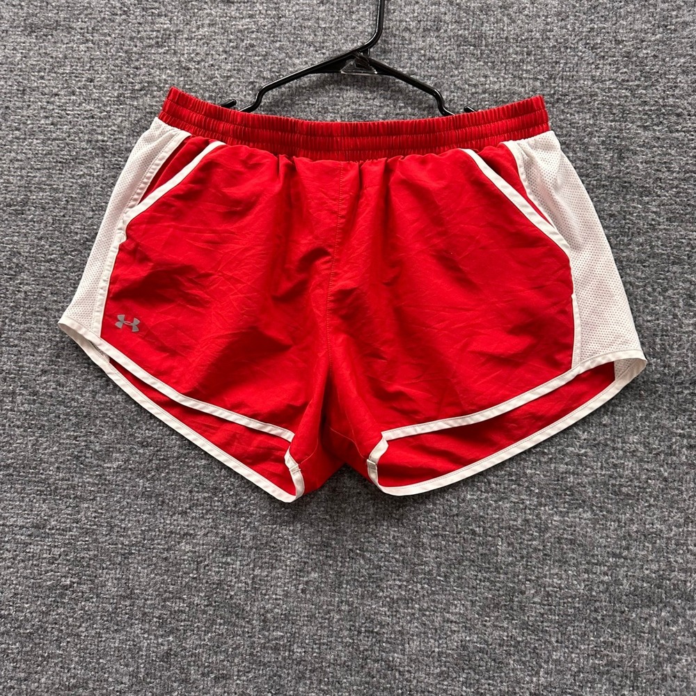 Under Armour Shorts Womens Size S Red Athletic Running Mesh Trim Lined Workout